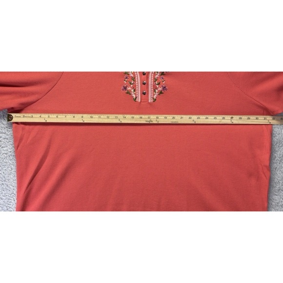 Woman Within Top Long Sleeve V-Neck Henley Embroidered Floral Pink Thermal 4X - Picture 6 of 9